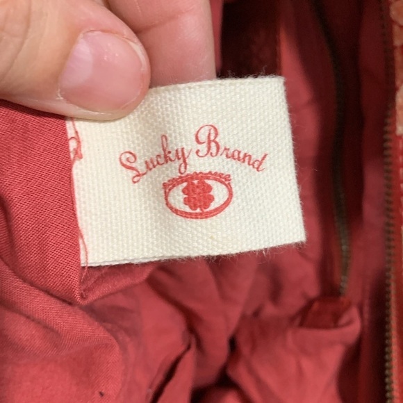 LUCKY BRAND VTG Y2K Floral Blossom Green Canvas Suede Boho Tote Handbag - Picture 11 of 13